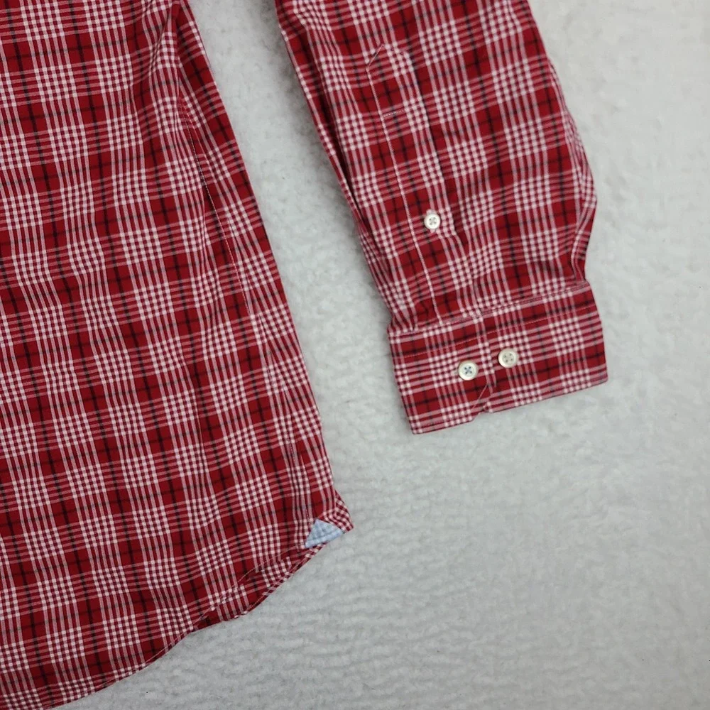 Banana Republic Dress Shirt Mens‎ XL Dark Red Plaid Non Iron Grant Fit Button Up